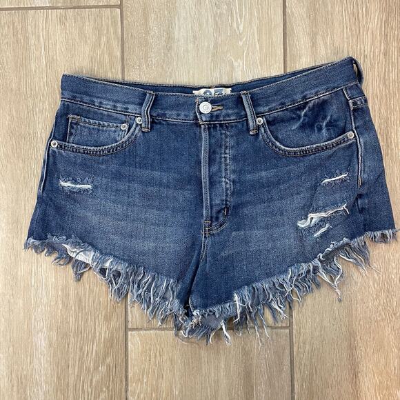 We The Free Distressed Cutoff Denim Shorts 27 Button Fly High Rise Raw Hem - Picture 1 of 9